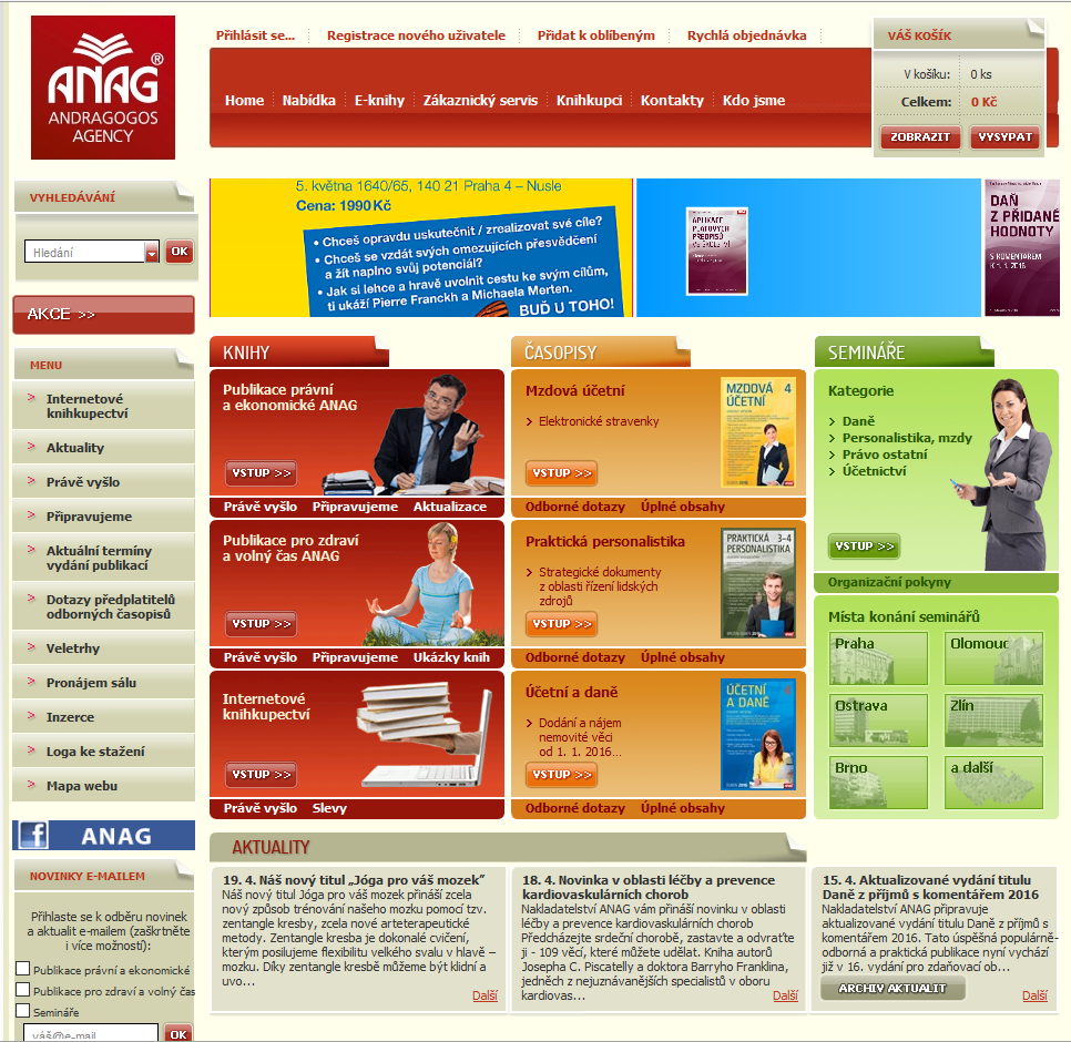 Ukázka webových stránek společnosti ANAG. Příloha č.