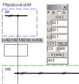 obr. 82 V levém horním rohu dialogového okna je zobrazen proud tekoucí hlavním vedením mezi 2. a 3. podlažím, a který je dán součtem proudů tekoucích do bytů v 3.