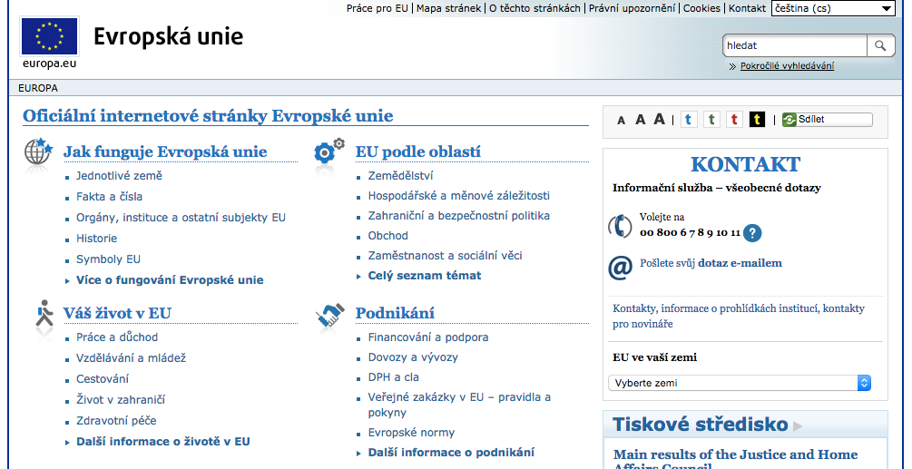 11 Oficiální stránky Evropské unie Typ zdroje: Webová stránka Odkaz: http://europa.eu/index_cs.