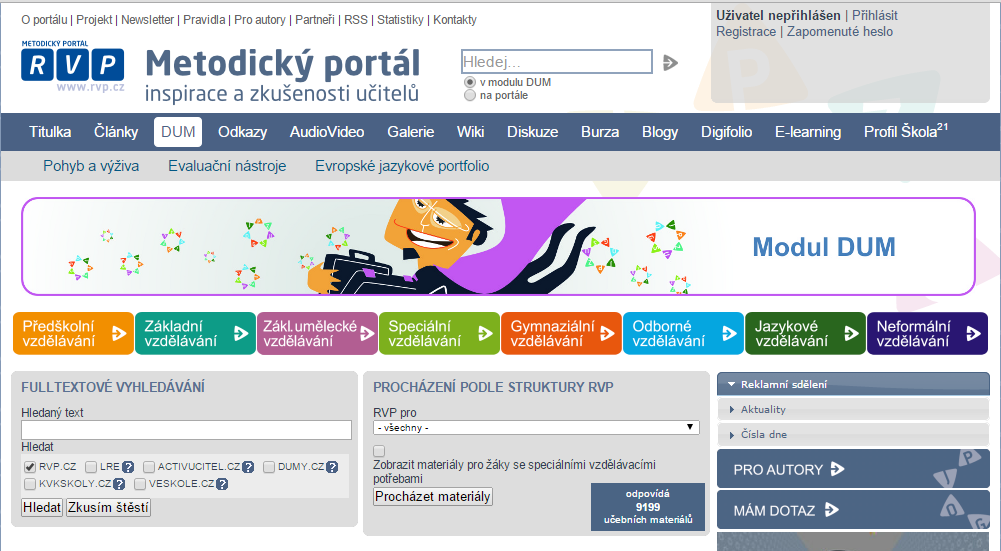2 Metodický portál RVP.cz Typ zdroje: webová stránka Odkaz: http://dum.rvp.cz/index.html Základní popis: Metodický portál RVP asi není potřeba většině českých uživatelů nějak detailněji představovat.