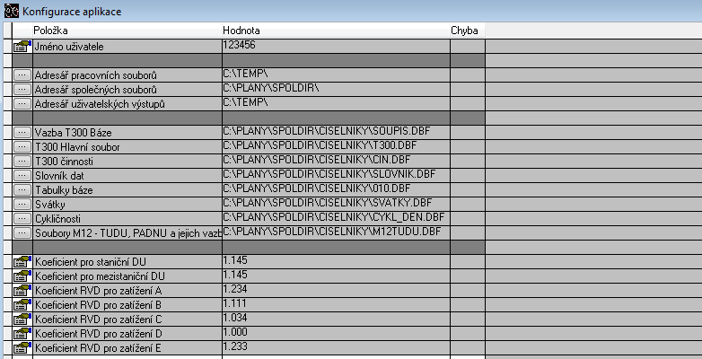 5.3 Konfigurace aplikace V této tabulce je nutné vyplnit jednotlivé vazební číselníky: Soubory programu T300 - Vazba T300 Báze = soupis.dbf;