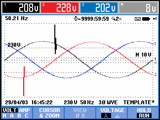 Fluke 434/435 Uživatelský návod ENTER F3 F5 V počátečním menu si můžete zvolit triger (spouštěcí) událost nebo kombinaci triger (spouštěcích) událostí, přechodových jevů (Volty) a proudových (AMP)