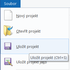 Důležité: Na kartě Soubor potom necháme Uložit projekt a průběžně ho ukládáme během své celé práce. Projekt není film a neobsahuje ani vložené klipy, fotografie či zvuky.