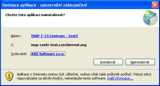 3.3 Instalace SmartClienta pro aplikaci ISOP-Centrum Pro spuštění aplikace je nutné zadat do webového prohlížeče odkaz http://isop-centrum.czechinvest.org.