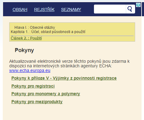 4. K vybraným článkům byly identifikovány a doplněny relevantní Pokyny ECHA (ECHA Guidance