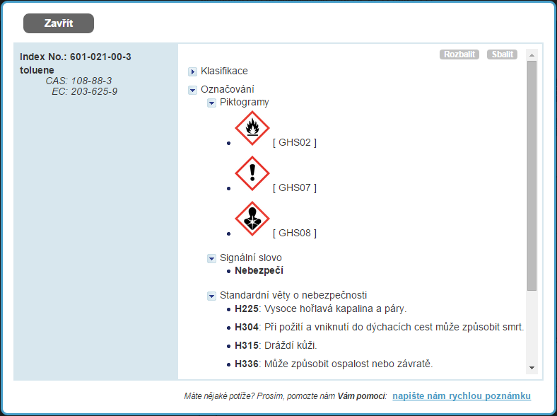 4.3 Databáze chemických látek EC Inventory 4.3.1 Vyhledávání v EC Inventory 1.