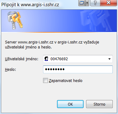 2.5 Popis přihlášení Uživatel přistupuje k aplikaci ARGIS prostřednictvím internetu spustí tedy prohlížeč MSIE a do adresního řádku zapíše internetovou adresu www.argisi.sshr.