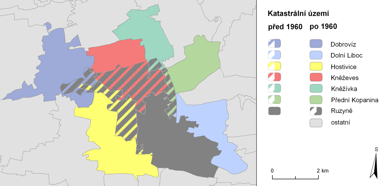 Obrázek 12: Rozšíření katastrálního území Ruzyně v roce 1960 Zdroj: Ústřední archiv zeměměřictví a katastru 2013, vlastní zpracování Původní parametry letiště byly přizpůsobeny tehdejším strojům, ale