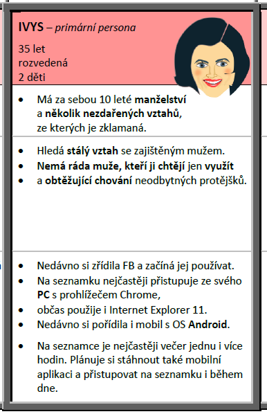 3. Realizace Obrázek 3.2: Výsledná verze primární persony Persony jsem upravil na základě nově získaných poznatků a rozšířil je o dvě persony reprezentující uživatele starší padesáti let.