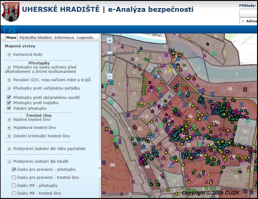 Obr. 1 Ukázka mapového projektu e-analýza bezpečnosti Zdroj: Městská policie Uherské