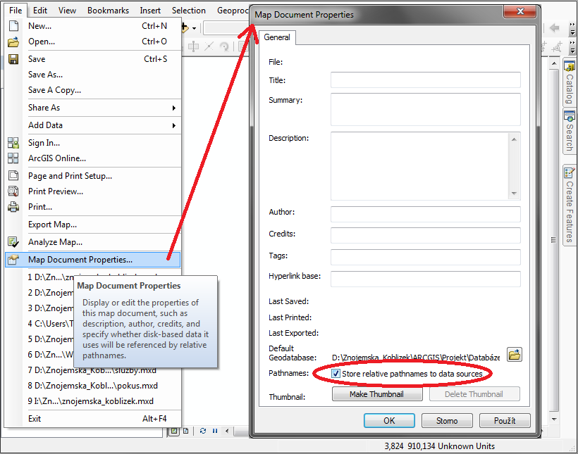 6.3 Postup práce v programu ArcGIS 10.1 6.3.1 Zaloţení dokumentu Při spuštění aplikace ArcMap 10.1 se automaticky otevře okno s možnostmi výběru projektu. Projektem se rozumí soubor s příponou *.