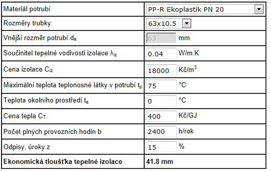 Návrh tloušťky tepelné izolace: 16x2,7 32 mm 25x4,2 35