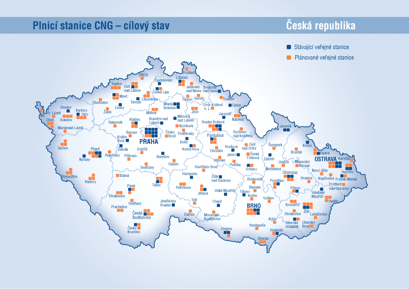 Při zohlednění počtu dnes již existujících CNG stanic (k 28.2. 2015 jich je 80, z toho např.