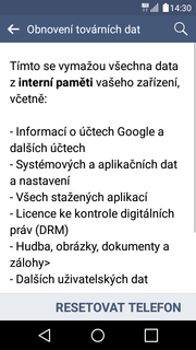 Reset přístroje do továrního nastavení 1. V menu stisknete ikonu Nastavení. 2.