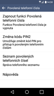 Nastav. kontaktů v seznamu pevné volby 1. V menu stisknete ikonu Nastavení. 2.