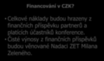 Představení konference Co? Konference Jak přežít a uspět v novém světě? s klíčovými přednášejícími M. Zeleným, I. Baťkou, L. Vernerem a dalšími významnými ekonomy, manažery a podnikateli.