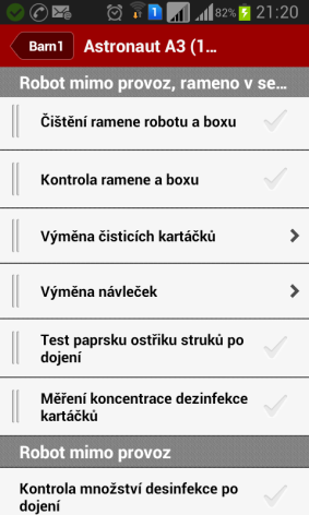 Signály (Signals) Poskytují důležitá upozornění robota Udržuje dojící systém robota v kondici Upozorňují na důležité parametry dojení Časy dojení/rozdojení/žádný čas dojení SystémDnes (SystemToday)