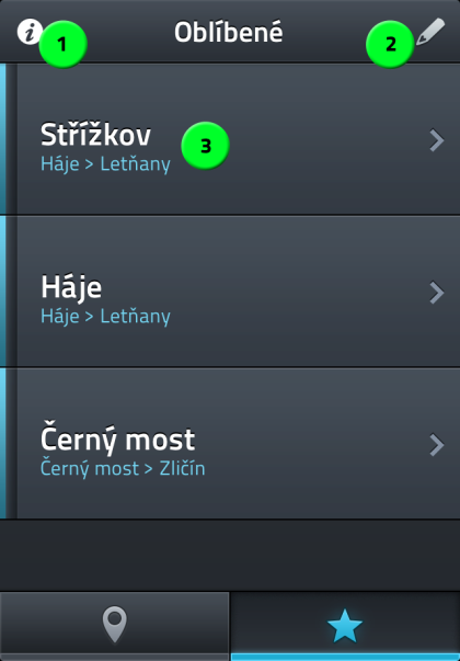 Textový input box 3. Výsledek hledání, který obsahuje hledaný řetězec. Lze vyhledávat bez diakritiky. Oblíbené položky 1.