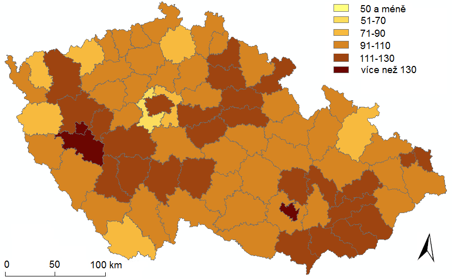 Zdroj: ČSÚ - SLDB (2011), vlastní výpočty Pozn.