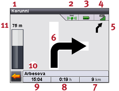 - 20-2.5 Náhled Během navádění po trase můžete přeskakovat mezi různými náhledy: 2.5.1 2D mapa popř.