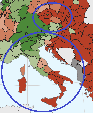 REGIONY PODROBNĚ HDP / obyv. 100% = (EUR) obyvatelé nezaměst. EU průměr Itálie Lombardia 34 700 10,0 mil. 8,2 % 126 % Piemonte 27 600 4,4 mil. 11,3 % 100 % Lazio 31 400 5,9 mil.