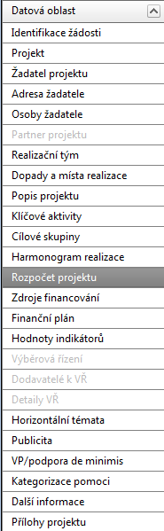 V průběhu vyplňování se záložka Žadatel projektu rozšíří na další dvě záložky: Adresa žadatele a Osoby žadatele.