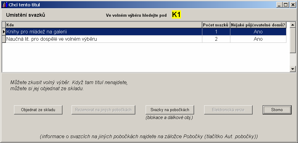 záložka Doplňující inf: další, doplňkové údaje o titulu (místo a země vydání, rozměry, vybavení,...), záložka Speciální inf.