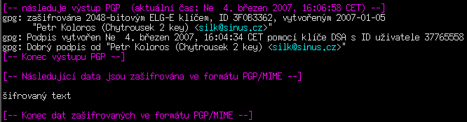 Podepsaný šifrovaný mail Dešifrovat mail může jen autor privátního klíče.