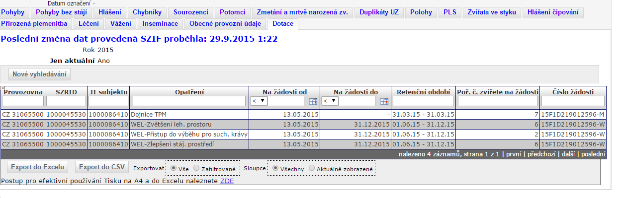 Rozšíření detailu zvířete Na detail zvířete se uživatel dostane proklikem čísla ušní známky v prvním sloupci seznamu.