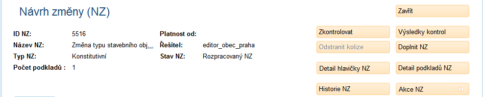 V detailu NZ v horní části obrazovky je