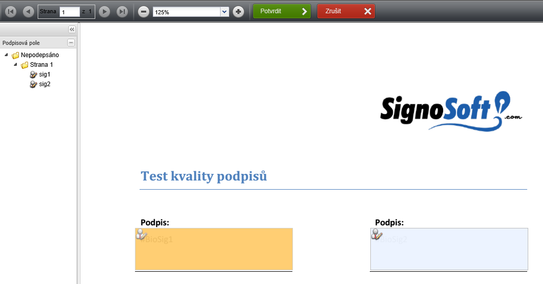 7. Otevřete v prohlížeči testovací stránku https://sign-test.koop.cz/testsignpad/ a klikněte na podpisové pole.