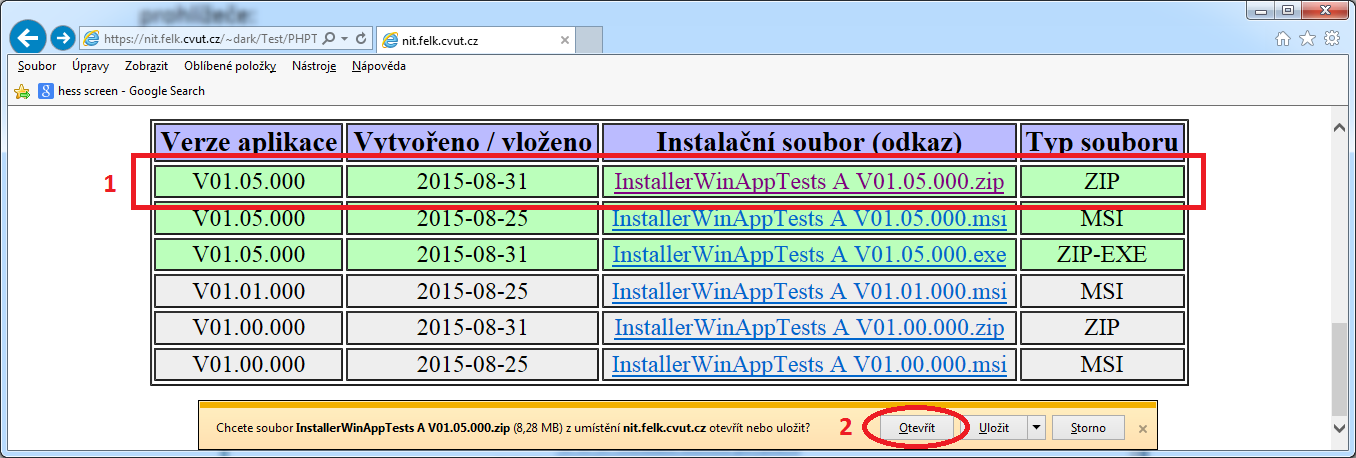 4 Instalace Na WWW stránce požadované aplikace je vždy tabulka obsahující (pro jistotu) několik posledních verzí každé této aplikace.