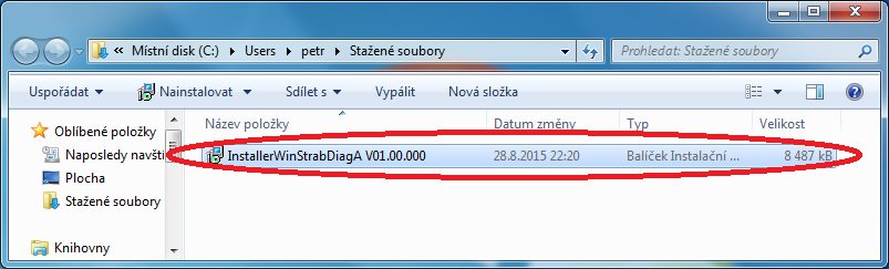 Jednoduchým klikem na tuto šipku (pokud nejsou zobrazeny podrobnosti o stahování) se zobrazí podrobnosti.