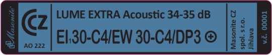 LUME EXTRA Acoustic Jednokřídlové interiérové protipožární dřevěné plné otočné dveře s polodrážkou osazené v ocelové nebo dřevěné obložkové zárubni.