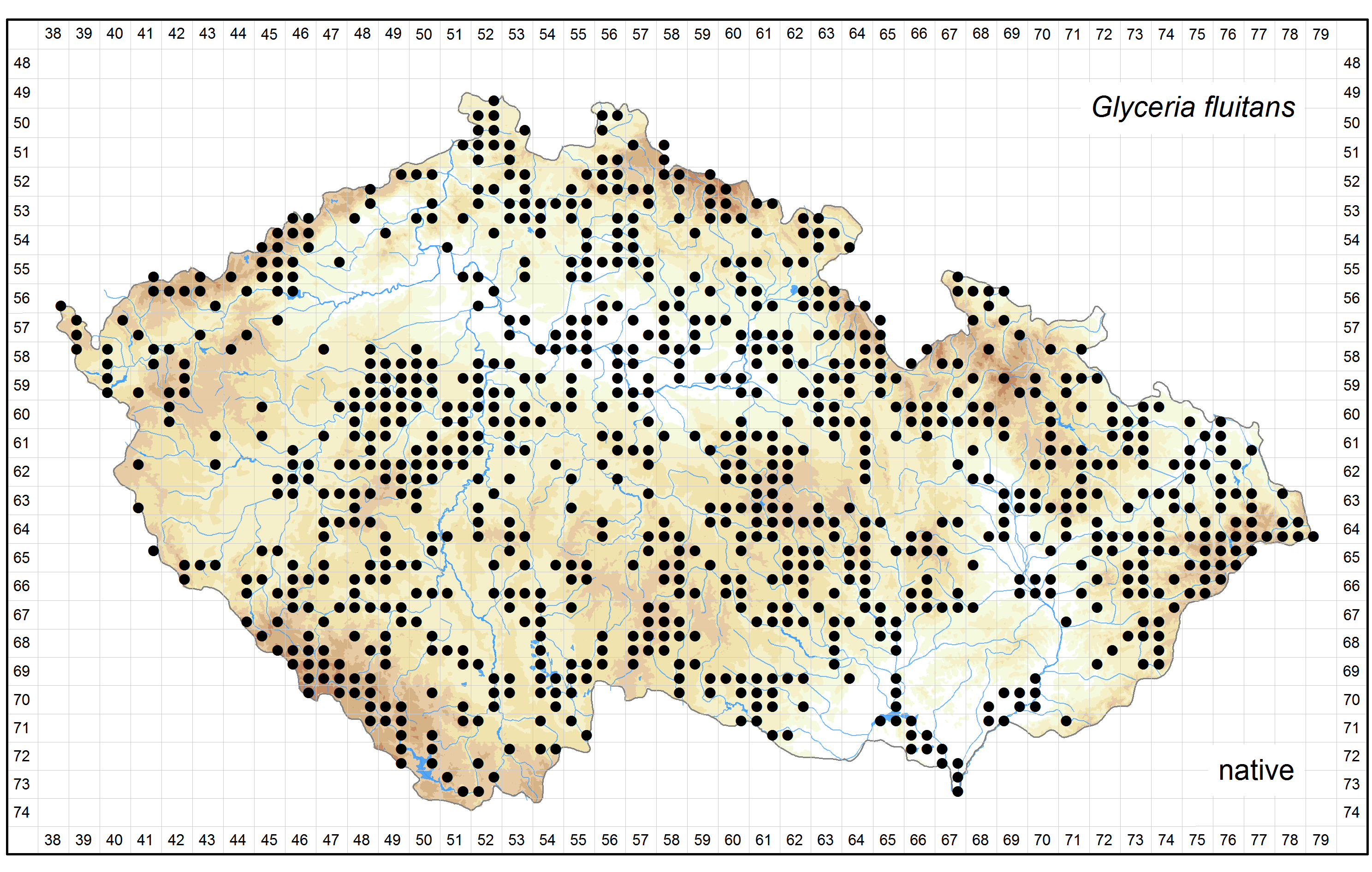 Distribution of Glyceria fluitans in the Czech Republic Author of the map: Martin Dančák, Bohumil Trávníček Map produced on: 18-11-2015 Database records used for producing the distribution map of