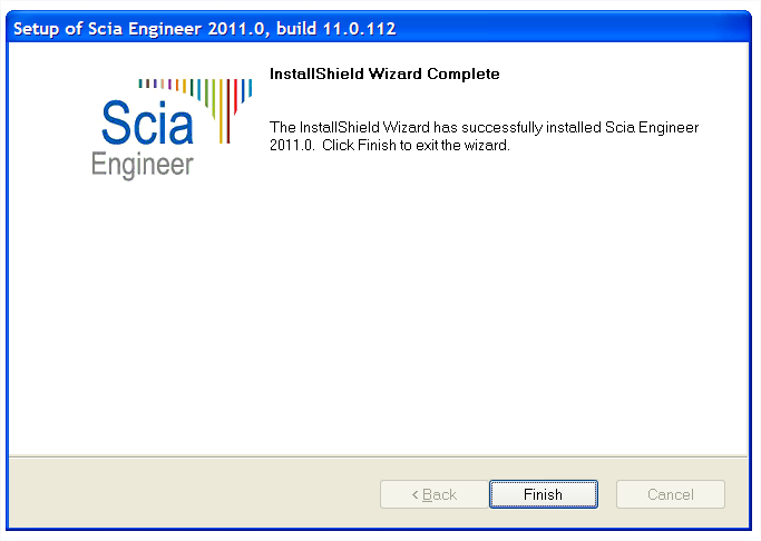 Po instalaci se objeví zpráva, Scia Engineer byla úspěšně nainstalována.