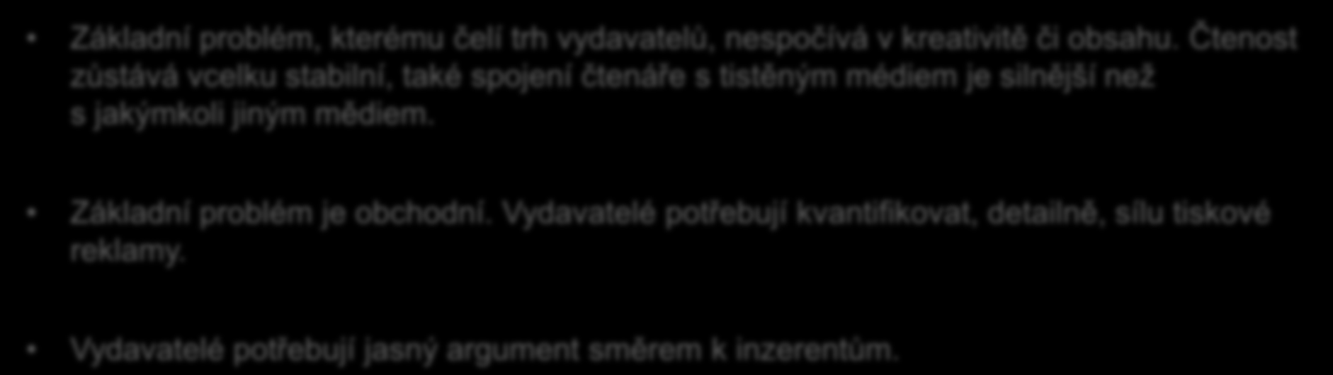 Vydavatelé potřebují kvantifikovat, detailně, sílu tiskové reklamy. Vydavatelé potřebují jasný argument směrem k inzerentům.