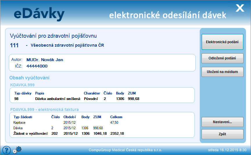 Přehled změn Nový grafický průvodce pro elektronické odesílání dávek jednotlivým pojišťovnám Nová grafická podoba Knihy podání rozšířená o nové stavy podání Unikátní funkce Seznam zpráv pro stahování