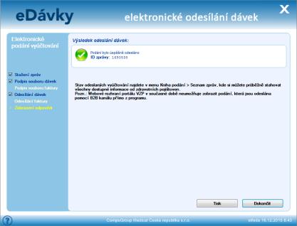 Detailní postup odeslání dávky na VZP Po vytvoření dávky a kliknutí na tlačítko [Další - Odeslat] se nově zobrazí nové okno edávky elektronické odesílání dávek.