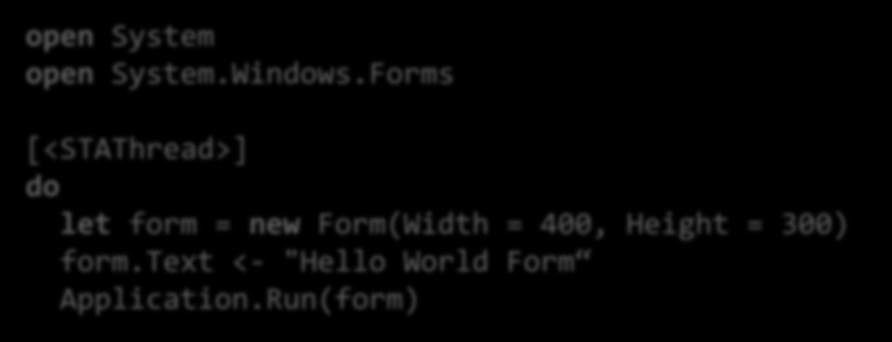 Používání.NET typů» Lze používat všechny typy, bez omezení Není třeba žádný explicitní import F# je.net jazyk Operátor <- přiřazuje hodnotu vlastnosti Operátor.