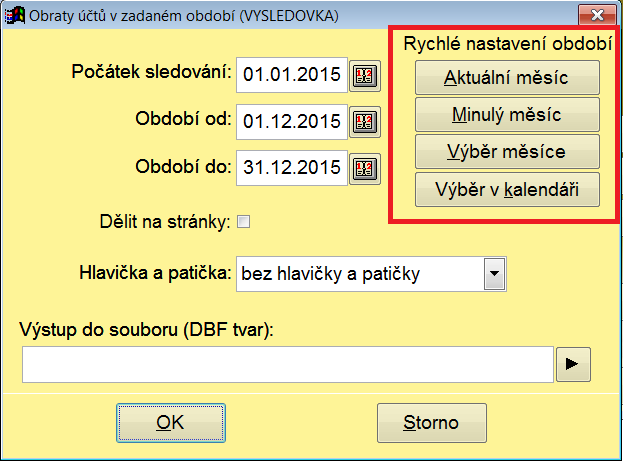 Při tisku účetních sestav rychlejší a komfortnější výběr období pro sestavu Popis: Při tisku účetních sestav je nyní možné rychleji zadávat období, pro které se má daná sestava tisknout.