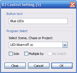 Popis dialogových oken 7.5.1 DJ Control Setting - nastavení DJ tlačítka 1 2 3 Obr. 32 Dialog nastavení DJ tlačítka Popis dialogu DJ Control Setting: 1. Text tlačítka 2.