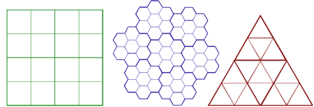 Hexagonální používá se velmi málo, výhoda je stejná vzdálenost středů buněk Trojúhelníková využití například u TIN Buňky mohou být v rastrové formě děleny na pravidelné (obr. č. 2. 6.