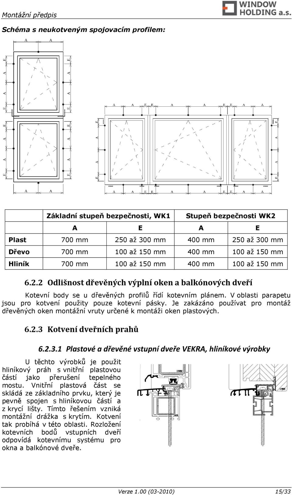 V oblasti parapetu jsou pro kotvení použity pouze kotevní pásky. Je zakázáno používat pro montáž dřevěných oken montážní vruty určené k montáži oken plastových. 6.2.3 