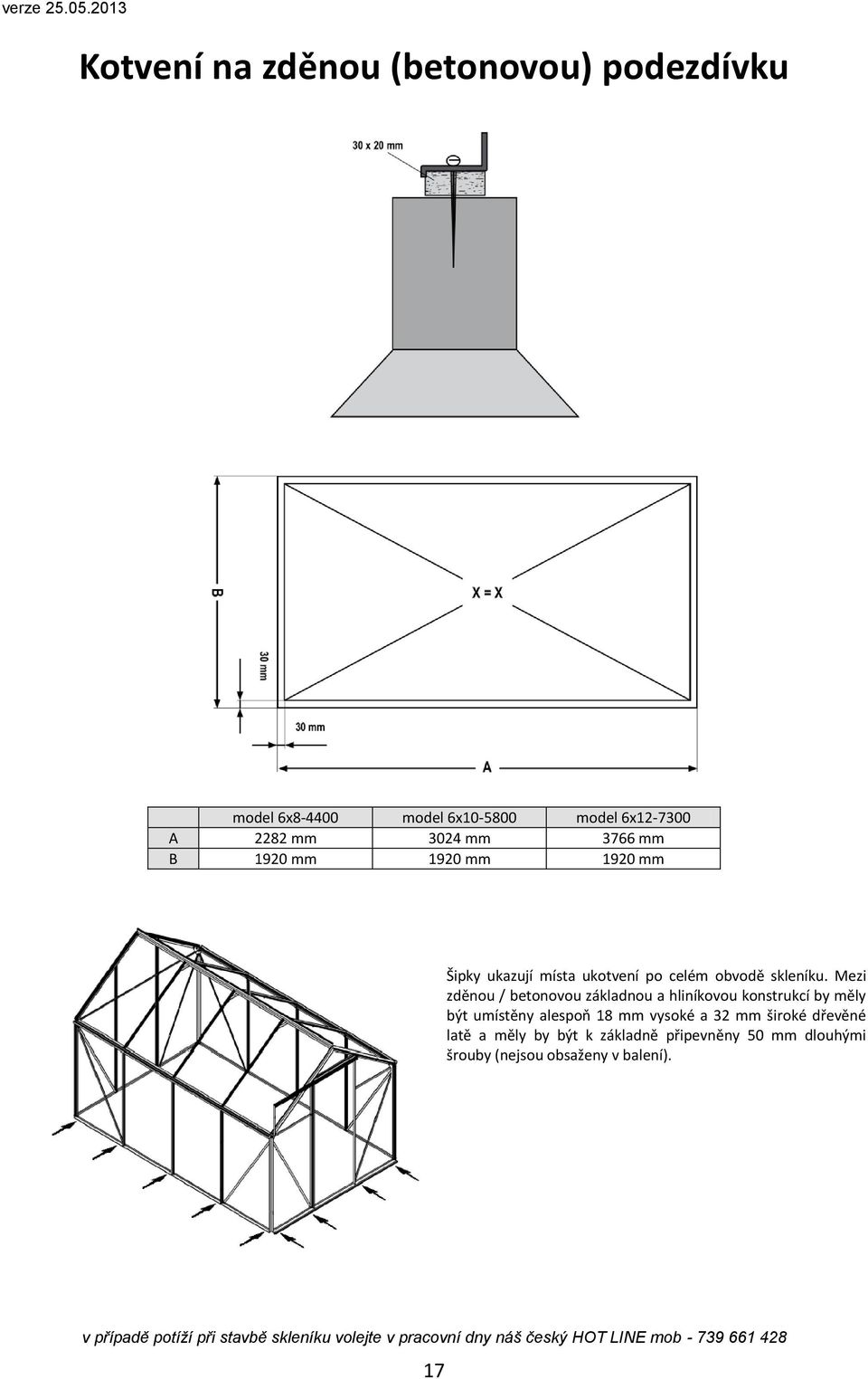 Mezi zděnou / betonovou základnou a hliníkovou konstrukcí by měly být umístěny alespoň 18 mm vysoké a