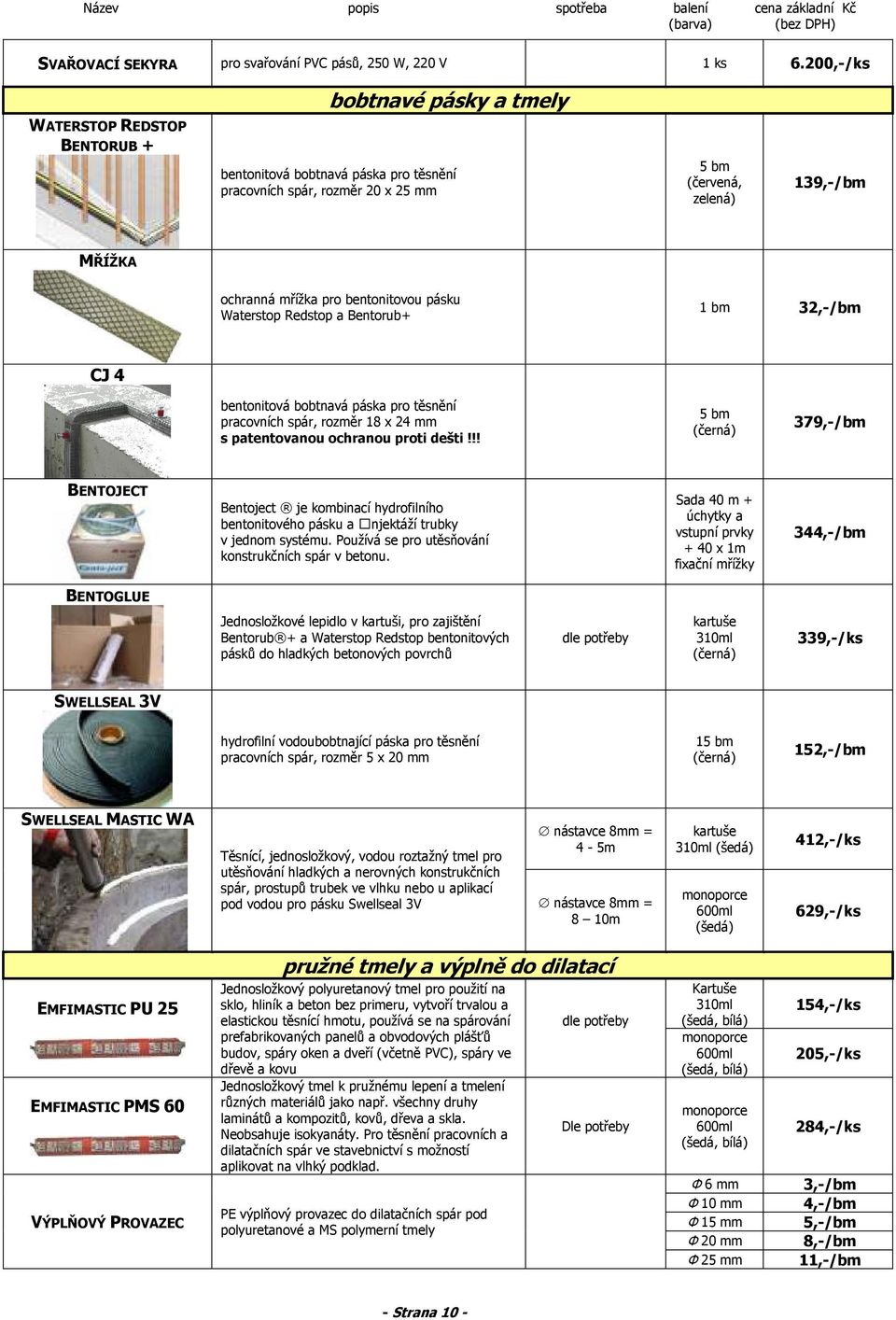 bentonitovou pásku Waterstop Redstop a Bentorub+ 1 bm 32,-/bm CJ 4 bentonitová bobtnavá páska pro těsnění pracovních spár, rozměr 18 x 24 mm s patentovanou ochranou proti dešti!