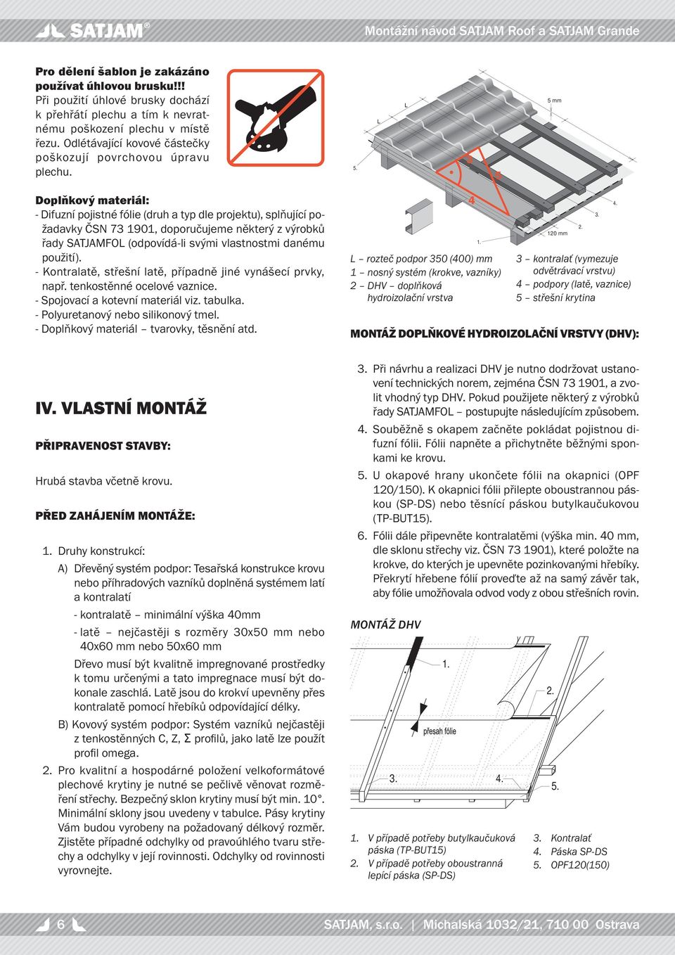 3 5 5 mm Doplňkový materiál: - Difuzní pojistné fólie (druh a typ dle projektu), splňující požadavky ČSN 73 1901, doporučujeme některý z výrobků řady SATJAMFOL (odpovídá-li svými vlastnostmi danému