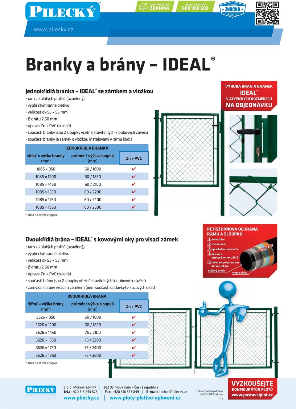 OBJEDNÁVKU šířka * výška branky (mm) JEDNOKŘÍDLÁ BRANKA průměr / výška sloupků (mm) Zn + PVC 1085 950 60 / 1600 1085 1200 60 / 1850 1085 1450 60 / 2100 1085 1550 60 / 2200 1085 1750 60 / 2400 1085