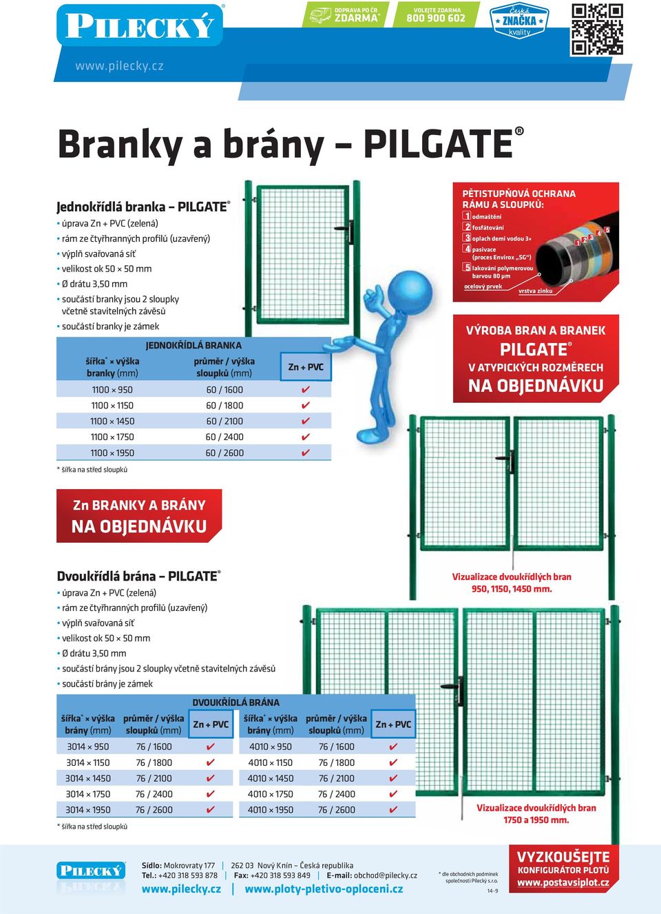 1800 1100 1450 60 / 2100 1100 1750 60 / 2400 1100 1950 60 / 2600 PĚTISTUPŇOVÁ OCHRANA RÁMU A SLOUPKŮ: odmaštění fosfátování oplach demi vodou 3 pasivace (proces Envirox SG ) lakování polymerovou