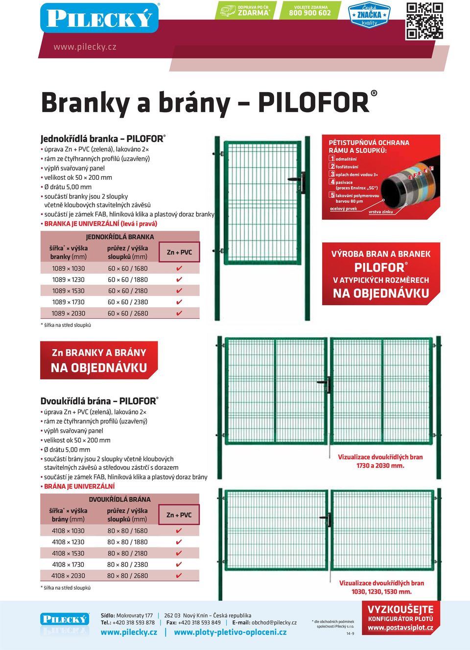 branky (mm) JEDNOKŘÍDLÁ BRANKA průřez / výška sloupků (mm) Zn + PVC 1089 1030 60 60 / 1680 1089 1230 60 60 / 1880 1089 1530 60 60 / 2180 1089 1730 60 60 / 2380 1089 2030 60 60 / 2680 PĚTISTUPŇOVÁ